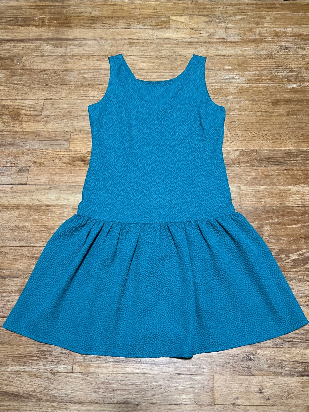 Anthropologie Maeve Mulligan Teal Drop Waist Ruffle Hem Shift Dress Size Small